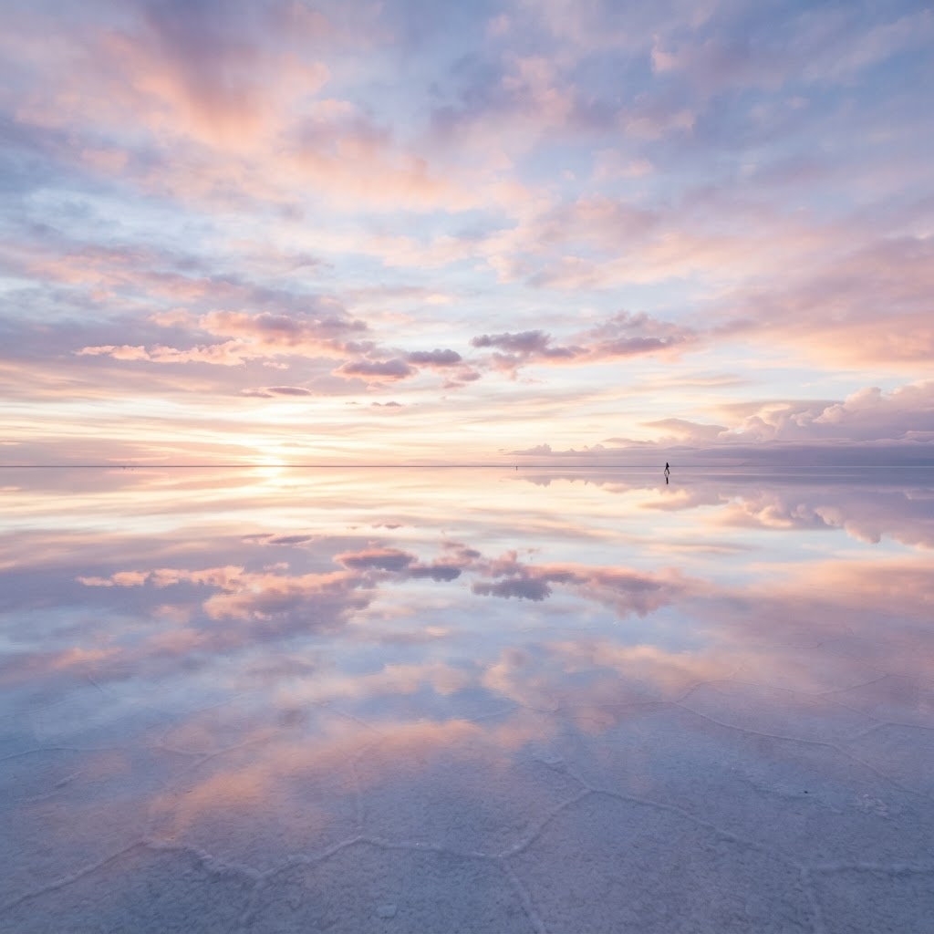 Mirror reflections on the flooded salt flats