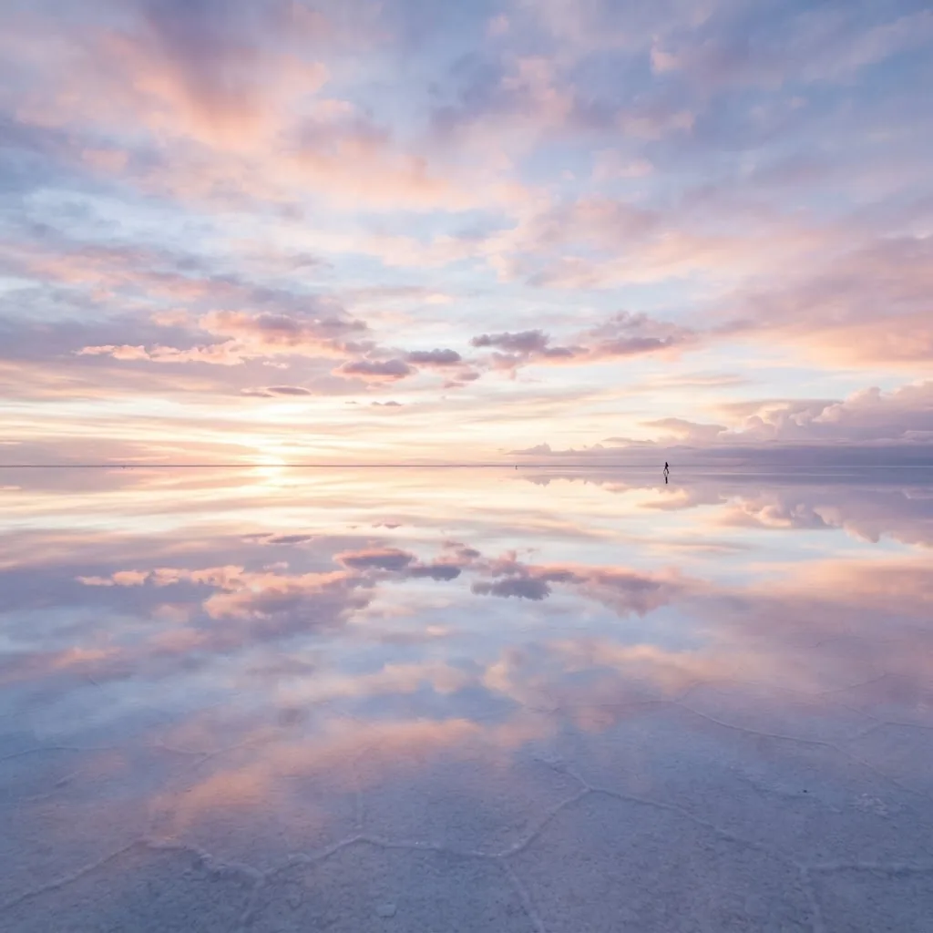 Mirror reflections on the flooded salt flats