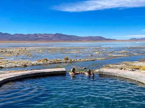 Bathers in the Polques thermal pool Bathers in the Polques thermal pool